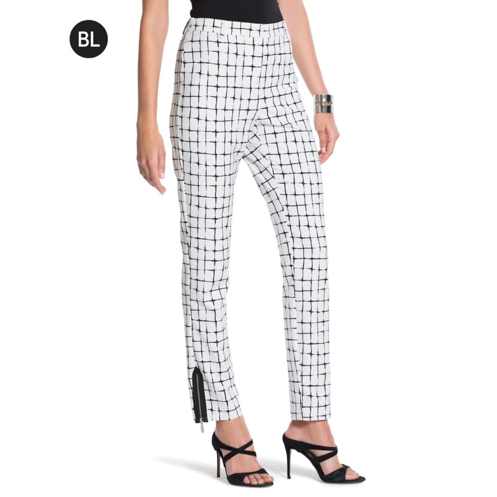 Black Label by Chico’s Grid Print Dress Pants White Black